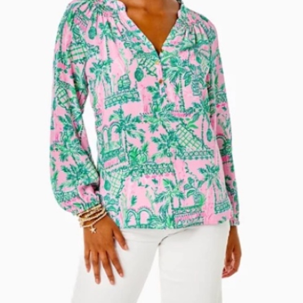 🩷Lilly P🩷 NWT Elsa Always Worth It Silk Top. Size L. Brand new! - Picture 9 of 9
